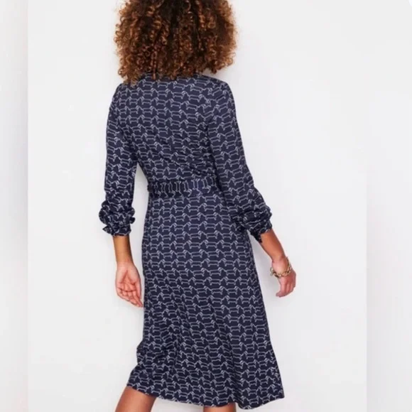 NWT Boden Julia Dachshund Shirt Dress Sz 12L Navy Knit LS Preppy Doxie Lover - Picture 2 of 7